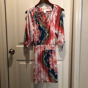 Cache White Pink Paisley Elastic Waist Dress - XS